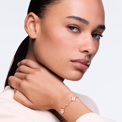 Color Blossom BB Star and Sun Multi-Motif Bracelet, Pink Gold, White Mother-of-Pearl and Diamonds worn view