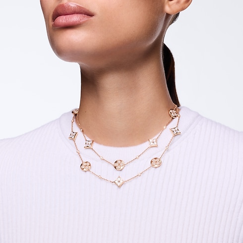 Color Blossom BB Star and Sun Multi-Motif Long Necklace, Pink Gold, White Mother-of-Pearl and Diamonds in Jewelry's Categories Necklaces and Pendants collections by Louis Vuitton (Product zoom)