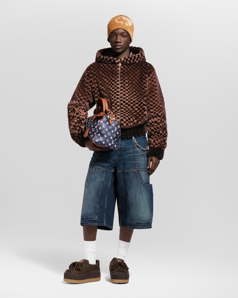 Damier Intarsia Zipped Mink Hoodie in Les Extraordinaires's High-End Ready-to-Wear } collections by Louis Vuitton
