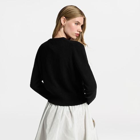 Monogram Button Cardigan cropped worn view