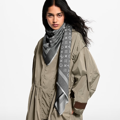 Monogram Denim Shawl cropped worn view
