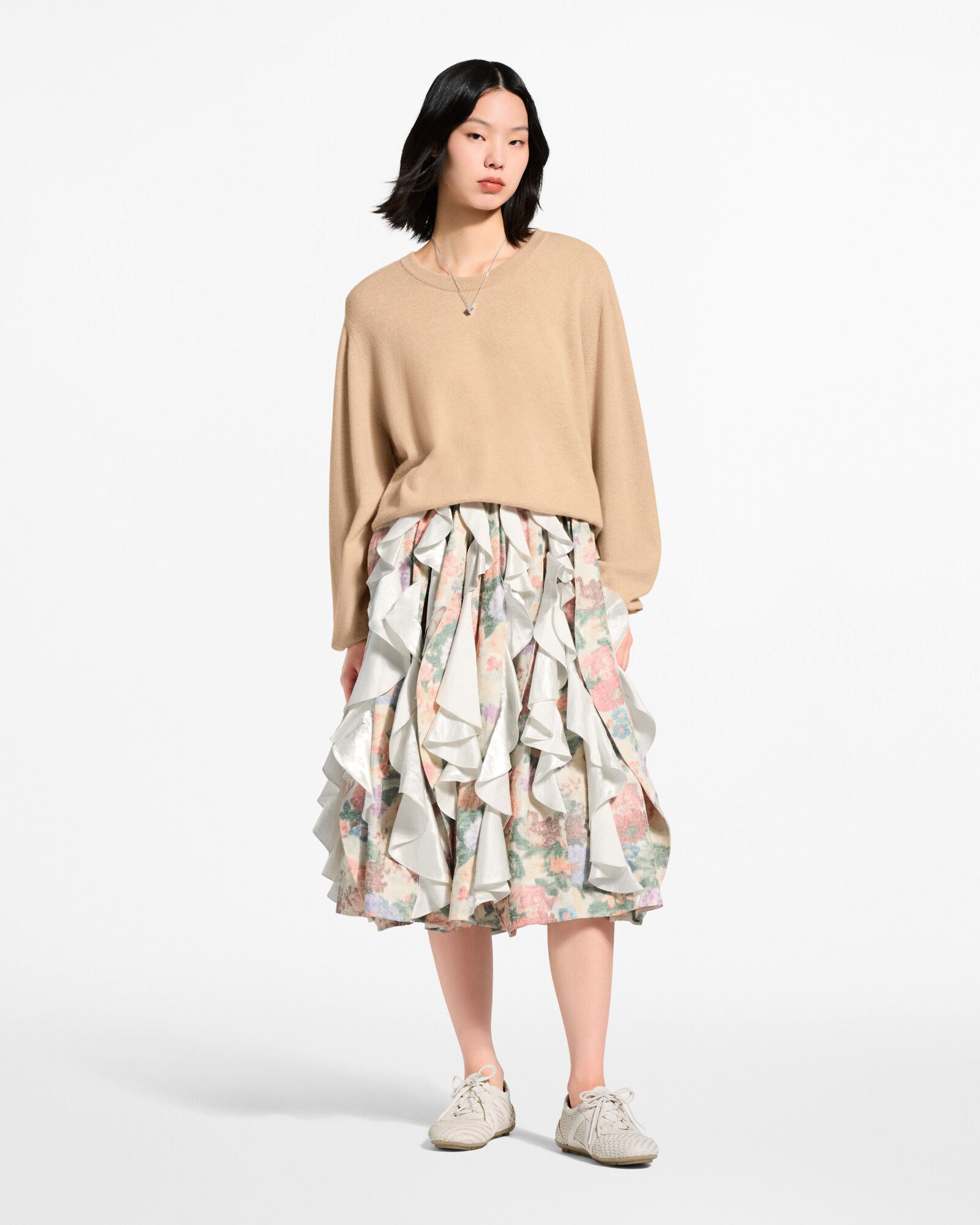 Ruffle Insert Floral Canvas Skirt - Luxury Ready to Wear - 1AJY8D Beige ...