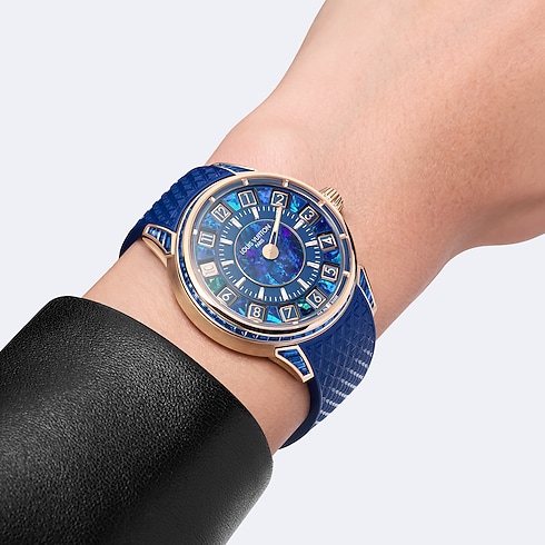Tambour Spin Time, Automatic, 39.5mm, Rose gold, opal and sapphires in Watches's All Watches } collections by Louis Vuitton (Product zoom)