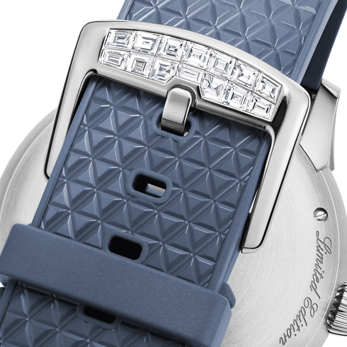 Tambour Spin Time, Automatic, 39.5mm, White gold, Hawk's eye and diamonds in Watches's All Watches } collections by Louis Vuitton (Product zoom)