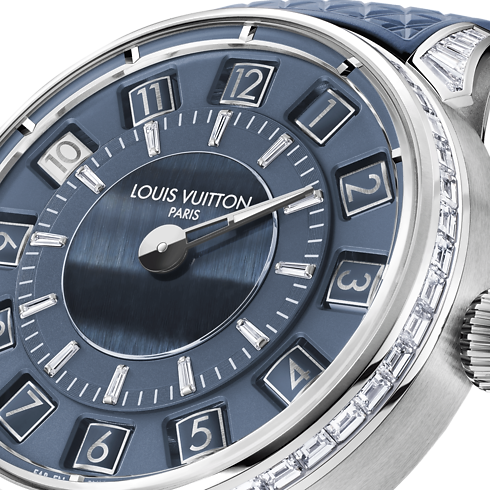 Tambour Spin Time, Automatic, 39.5mm, White gold, Hawk's eye and diamonds in Watches's All Watches } collections by Louis Vuitton (Product zoom)
